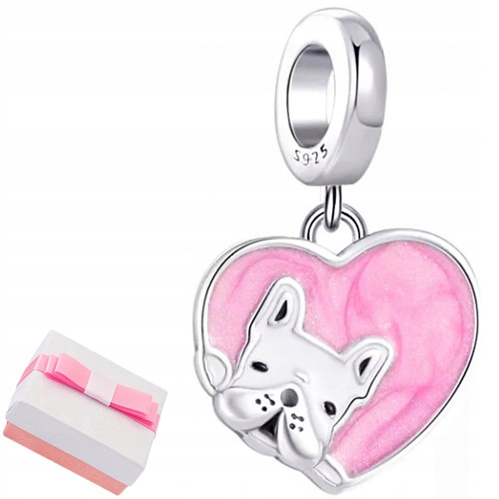 CHARMS SERCE ZAWIESZKA SREBRNA 925 PIESEK KORALIK