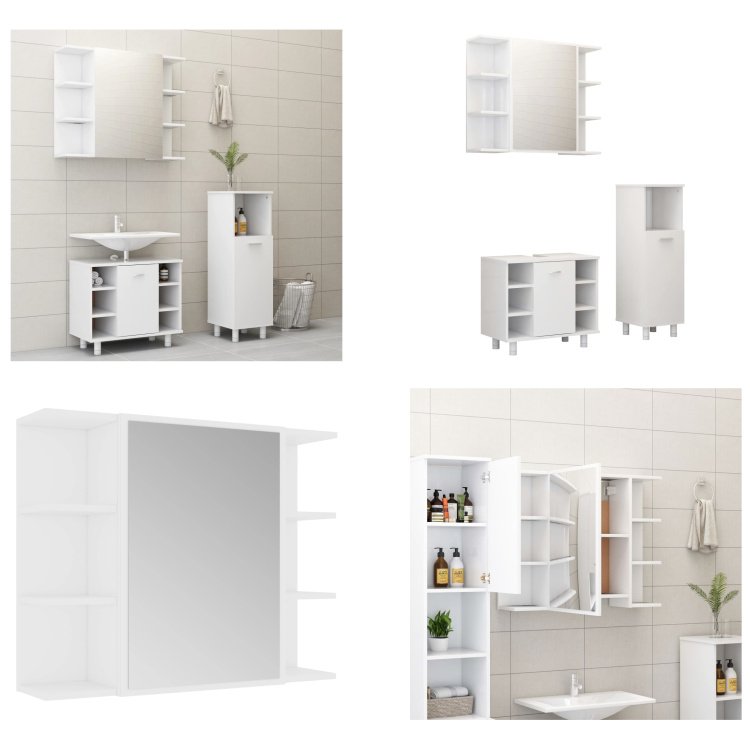 vidaXL 3-częściowy zestaw mebli łazienkowych z białego drewna - Zestaw mebli łazienkowych - Zestawy mebli łazienkowych - Szafka łazienkowa - Szafki łazienkowe