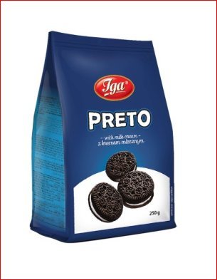 IGA CIASTKA PRETO Z KREMEM MLECZNYM 250G