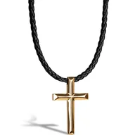 Naszyjniki - SERASAR, Męski Naszyjnik z Prawdziwej Skóry "Cross", Złoto, 60cm - miniaturka - grafika 1