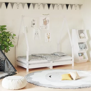 vidaXL Rama łóżka dziecięcego, biała, 70x140 cm, drewno sosnowe - Łóżeczka i kojce - miniaturka - grafika 1