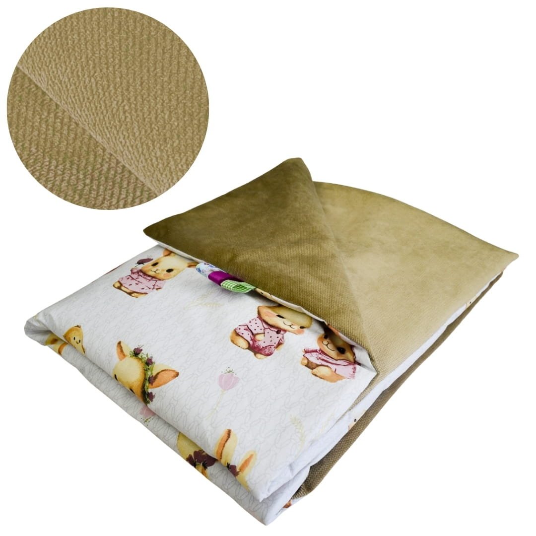 Kocyk Dziecięcy 75x100 Ocieplany Króliczki Róż/Beż Bawełna/Velvet Polski Producent