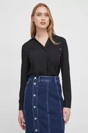 Koszule damskie - Calvin Klein koszula damska kolor czarny regular z kołnierzykiem klasycznym - miniaturka - grafika 1