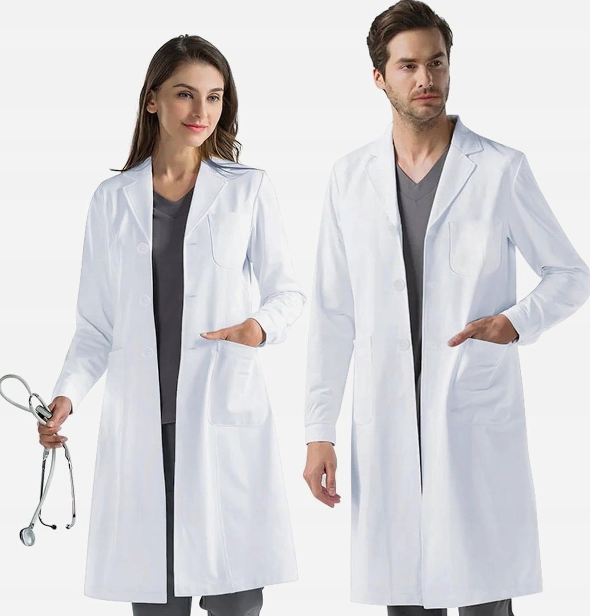 BLUZKA LABORATORYJNA UNISEX BIAŁA DŁUGI RĘKAW GUZIKI LEKKA WYGODNA