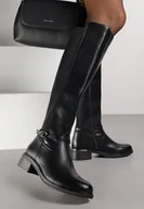 Kozaki damskie - Czarne Kozaki w Stylu Oficerek Ozdobione Klamrą Eselia - miniaturka - grafika 1