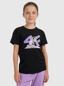 Koszulki dla dziewczynek - 4F T-shirt regular z nadrukiem świątecznym dziewczęcy - czarny 164 (13-14 lat) - miniaturka - grafika 1