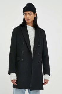 Płaszcze męskie - Bruuns Bazaar płaszcz z domieszką wełny kolor czarny przejściowy dwurzędowy - grafika 1