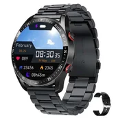Smartwatch - Bestphone BF6 Czarny z opaską silikonową oraz opaską stainless czarną - miniaturka - grafika 1