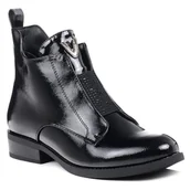 Botki damskie - Botki damskie jesienne czarne lakierowane ocieplane S.Barski HY42-120-38 - miniaturka - grafika 1