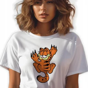 Koszulka Biała Damska T-Shirt GARFIELD Rudy Kot Garfield Top Wzory - M - Koszulki i topy damskie - miniaturka - grafika 1