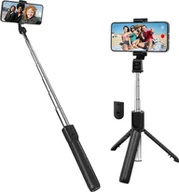 Selfie stick - LinQ, selfie stick z wysuwanym statywem i pilotem Bluetooth, czarny - miniaturka - grafika 1