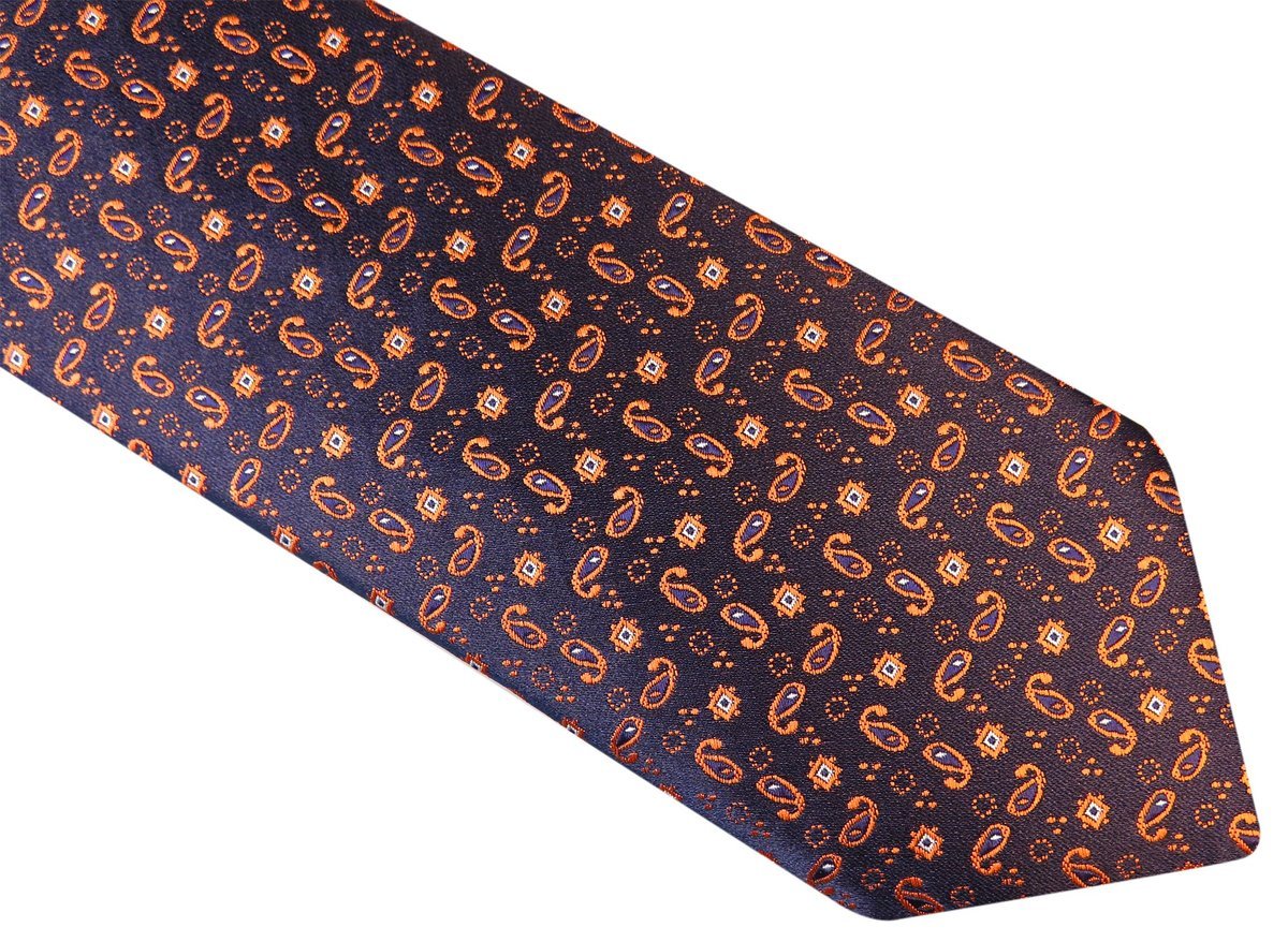 Ciemnogranatowy krawat męski - pomarańczowy wzór D6