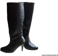 Kozaki damskie - SKÓRZANE KOZAKI szeroka cholewka obwod 41 cm szpilka 39 - miniaturka - grafika 1