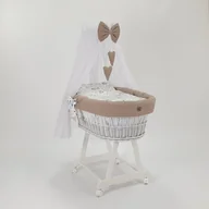 Łóżeczka i kojce - Wiklinowy kosz Mojżesza LENA biały z pościelą wafelkową beżową - królik i sowa. - miniaturka - grafika 1