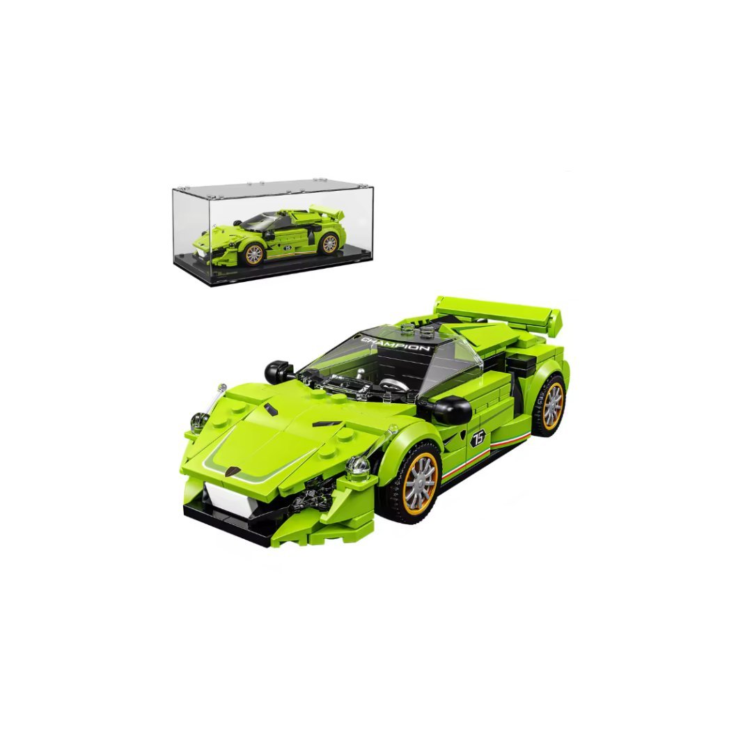 Klocki Sportowe Auto Zielone W Gablotce Wyścigowy Samochód 11
