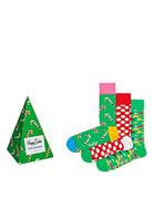 Skarpetki męskie - Happy Socks Holiday Tree Gift Box, kolorowe i zabawne, Skarpety dla kobiet i mężczyzn, Zielony-Czerwony-Biały 3 pary (41-46) - miniaturka - grafika 1