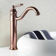 Baterie umywalkowe - Bateria umywalkowa retro LEDA czarna - różowe złoto - miniaturka - grafika 1