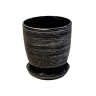 Donice - Doniczka Classic wysoka 13,5 cm ceramiczna grafitowo-srebrna z podstawką - miniaturka - grafika 1