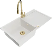 Zlewozmywaki z baterią - Mexen Leo zlewozmywak granitowy 1-komorowy z ociekaczem i baterią kuchenną Savita, biały - 6501-20-672601-50 - miniaturka - grafika 1