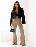 Spodnie damskie - Dopasowane spodnie dzwony z rozporkiem TAYTUM - cappuccino - miniaturka - grafika 1