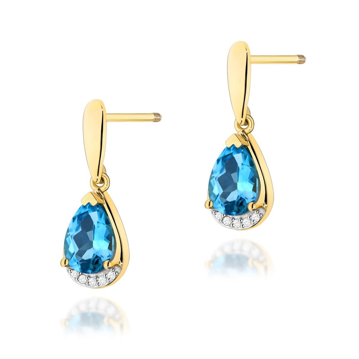 Złote kolczyki K0051 Topaz 2 x 1,40ct żółte złoto sztyft zakręcany pr. 585
