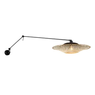 QAZQA Kinkiet czarny z rattanowym kloszem regulowanym 50 cm - Blitz - Lampy ścienne - miniaturka - grafika 1