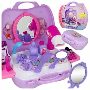 TOALETKA DLA DZIEWCZYNKI Z LUSTREM SKŁADANA WALIZKA SUSZARKA AKCESORIA 21el - Zabawy w naśladowanie dorosłych - miniaturka - grafika 1