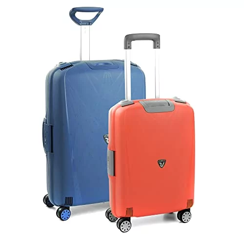RONCATO Zestaw 2 wózków na kółkach, średniej wielkości i bagażu podręcznego, sztywny, niebieski i pomarańczowy, wytrzymała, wodoszczelna walizka z systemem bezpieczeństwa zatwierdzonym przez TSA,