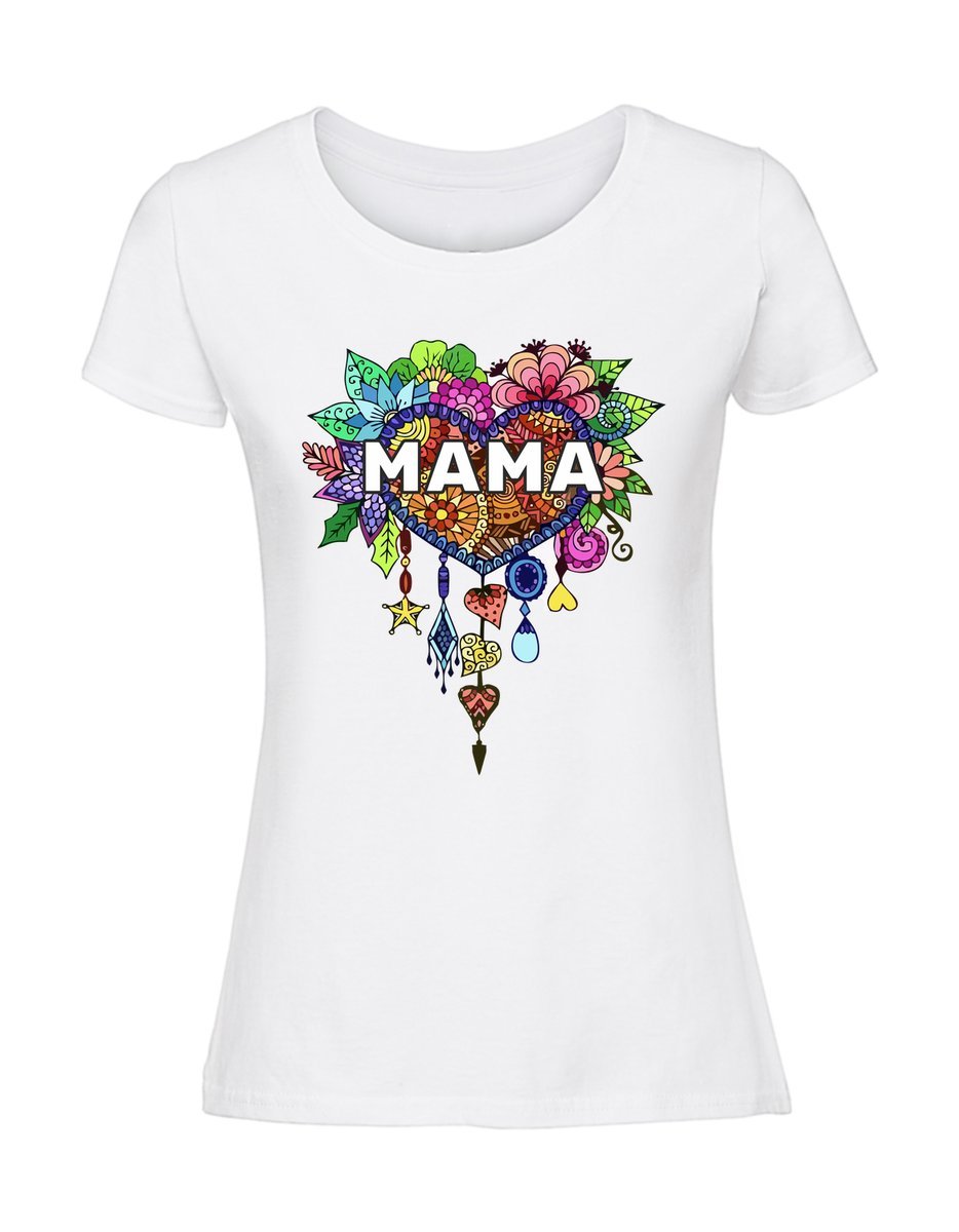 Damska koszulka z nadrukiem - MAMA SERCE KWIATY biały L