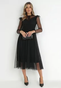 Czarna Sukienka z Koronką i Tiulem Nemila - Sukienki - miniaturka - grafika 1