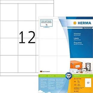 HERMA 4617 uniwersalne etykiety DIN A4, zestaw 8 sztuk (70 x 67,7 mm, 1600 arkuszy, papier, matowy) samoprzylepne, do drukowania, trwałe naklejki adresowe, 19 200 etykiet samoprzylepnych, białe - Etykiety do drukarek - miniaturka - grafika 1
