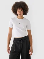 Koszulki sportowe damskie - Damski t-shirt crop-top 4F 4FWAW24TTSHF1701 - biały - miniaturka - grafika 1