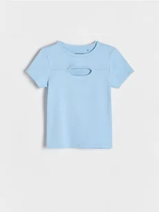 Reserved - Prążkowany t-shirt z wycięciem - jasnoniebieski - Koszulki dla dziewczynek - miniaturka - grafika 1