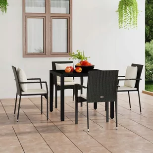 vidaXL Krzesła ogrodowe z poduszkami, 4 szt., polirattan, czarne - Meble ogrodowe - miniaturka - grafika 1