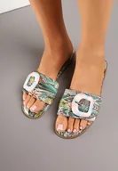 Klapki i japonki damskie - Zielone Klapki z Ozdobną Klamrą Katilissa - miniaturka - grafika 1