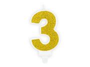Urodziny dla dorosłych - PartyDeco Świeczka na tort "Cyfra 3", złota brokatowa, 7 cm SCU3-3-019B - miniaturka - grafika 1