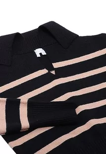 Blonda Damski sweter w paski z klapą akrylową CZARNY BEŻOWY rozmiar XS/S, czarny, beżowy, XS - Swetry damskie - miniaturka - grafika 1
