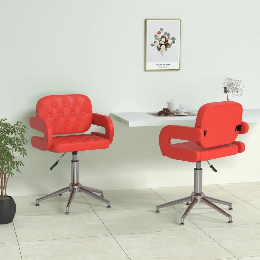 vidaXL Obrotowe krzesła stołowe 2 szt. czerwone sztuczna skóra 335659