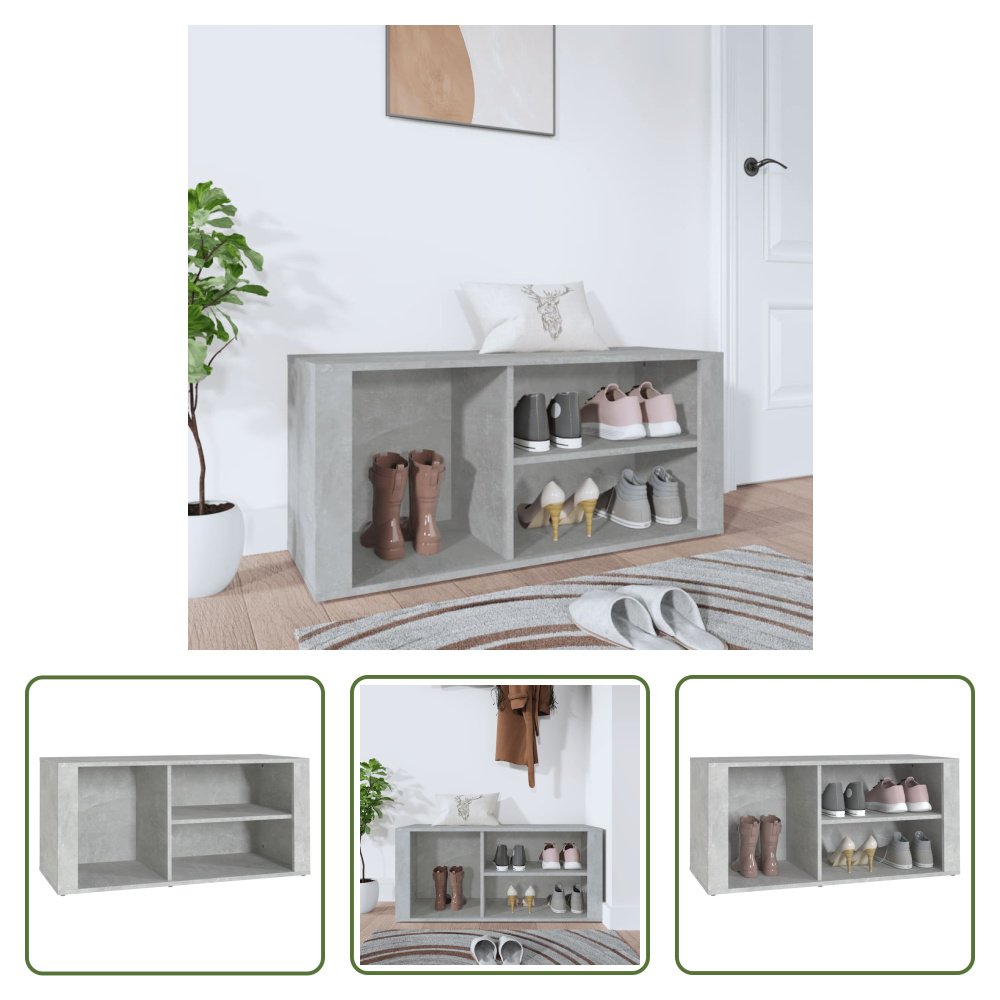 The Living Store Stojak na buty betonowy szary 100x35x45 cm materiał drewnopochodny