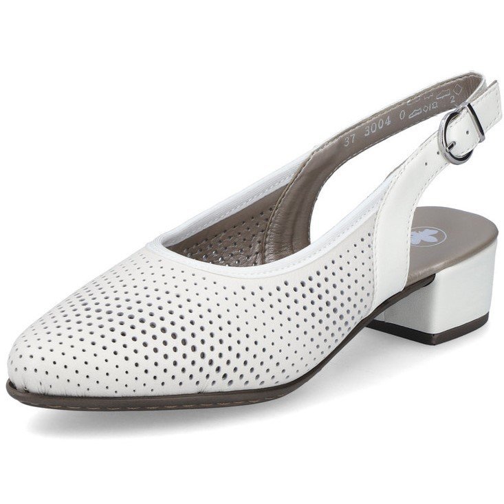 Czółenka damskie Rieker 47066 letnie z odkrytą piętą białe skórzane-37