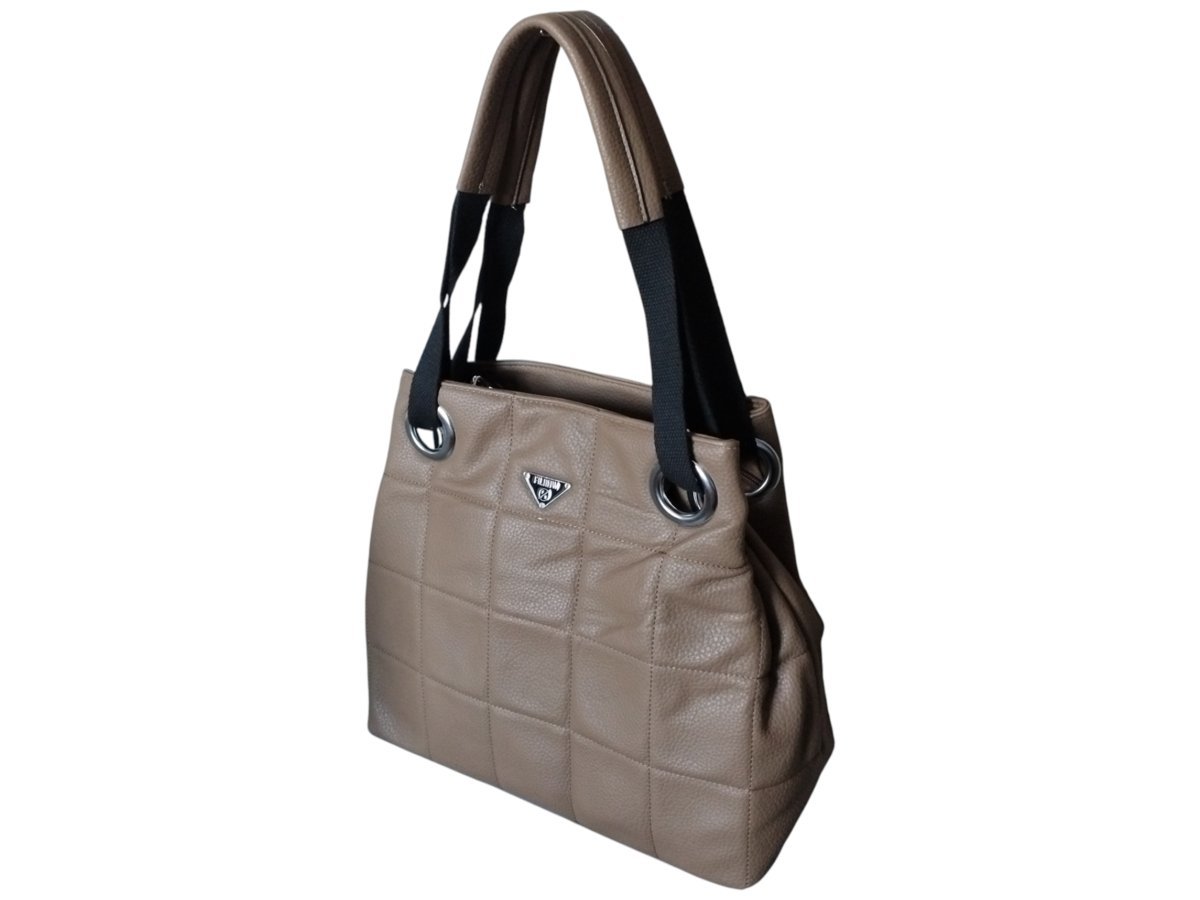 Szara Torebka Shopper Pikowana Damska Na Ramię Duża Pojemna A4