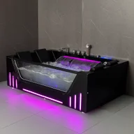 Wanny z hydromasażem - Czarna wanna z hydromasażem Aquaholm PREMIUM LINE A9008 180cm x 120cm x 59cm BLUETOOTH, PODGRZEWACZ WODY, WODOSPAD, USB, PILOT - miniaturka - grafika 1