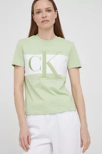 Koszulki i topy damskie - Calvin Klein Jeans Jeans t-shirt bawełniany kolor zielony - grafika 1