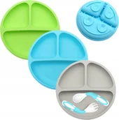 Zestawy naczyń dla dzieci - 3x SILIKONOWE TALERZE DZIECIĘCE Z PRZYSSAWKAMI DLA NIEMOWLĄT SZTUĆCE ZESTAW - miniaturka - grafika 1