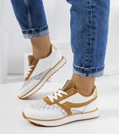 Botki damskie - Biało brązowe sneakersy damskie Chiara -38 - miniaturka - grafika 1