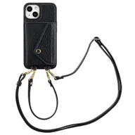 Etui i futerały do telefonów - Etui na telefon Selencia Sera ze sznurkiem i kopertą na karty do Apple iPhone 13 - czarne - miniaturka - grafika 1