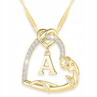 Naszyjniki - Złoty Naszyjnik Litera Serce Kwiat Różą z Literką Inicjał A SREBRO 925 - miniaturka - grafika 1