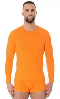 Bluzy sportowe męskie - Bluza termoaktywna męska Brubeck Active Wool LS12820 pomarańczowy - grafika 1