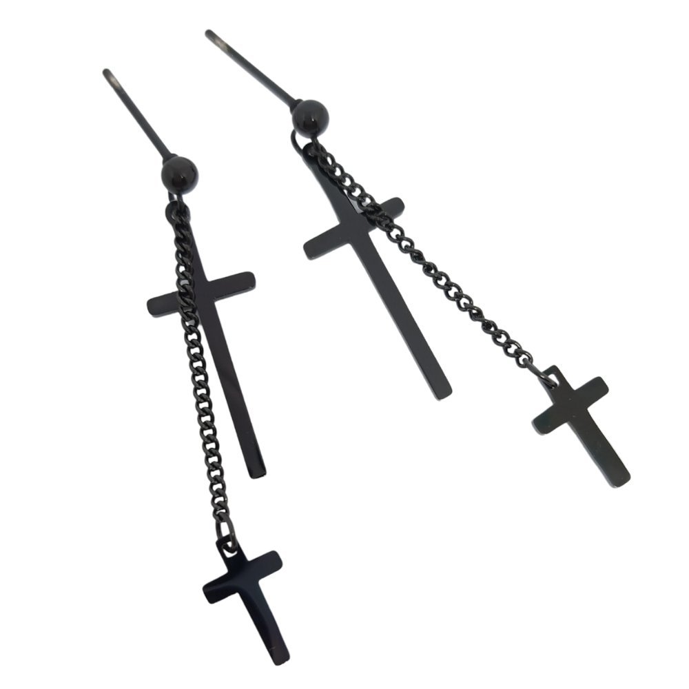 Wiszące czarne kolczyki krzyżyki - Stal chirurgiczna