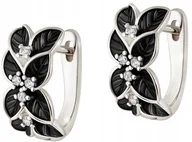 Kolczyki - SREBRNE KOLCZYKI CZARNE KWIATKI ANGIELSKIE KOBIECE ELEGANCKIE WYJĄTKOWE - miniaturka - grafika 1